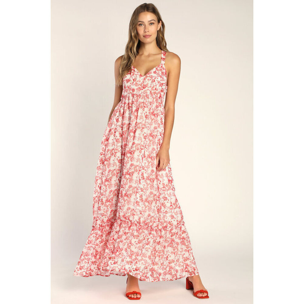 Lulus My Love Story Ivory Floral Print Tie-back Maxi Dress Pink - Size M